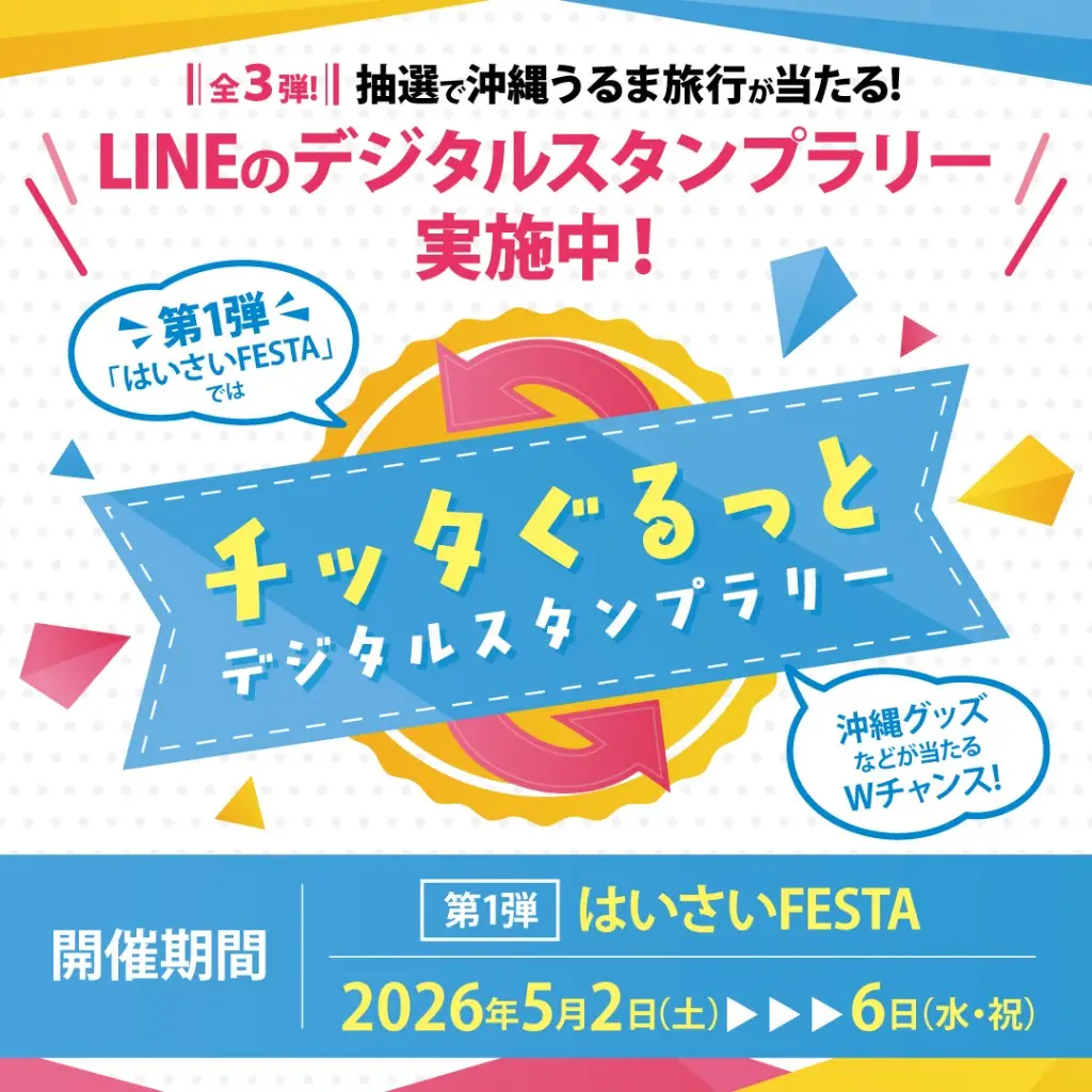チッタぐるっとデジタルスタンプラリー（全3弾・沖縄うるま旅行が当たるキャンペーン・第1弾はいさいFESTA）の告知バナー